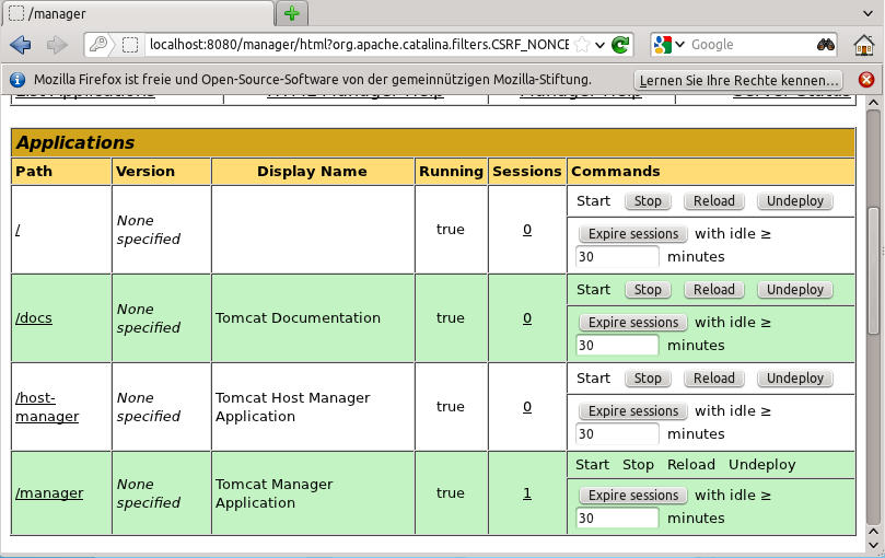 Managementkonsole von Tomcat