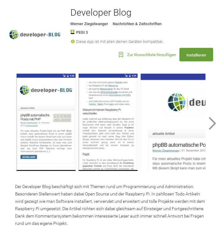 Developer Blog im Google Play Store