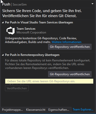 Team Explorer git Repository angeben