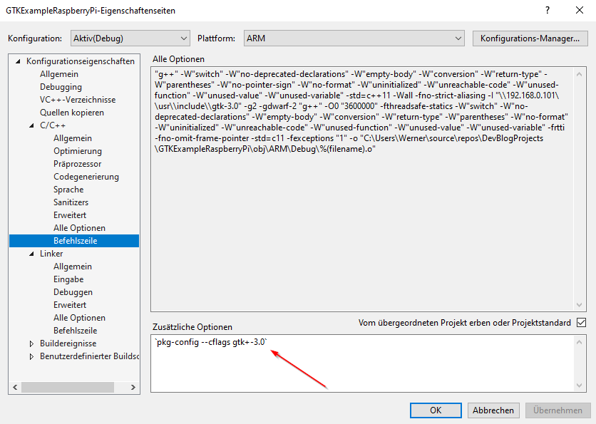 Compiler Flag GTK Visual Studio