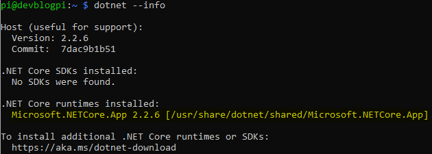 dotnet --info SDK installiert Raspberry Pi