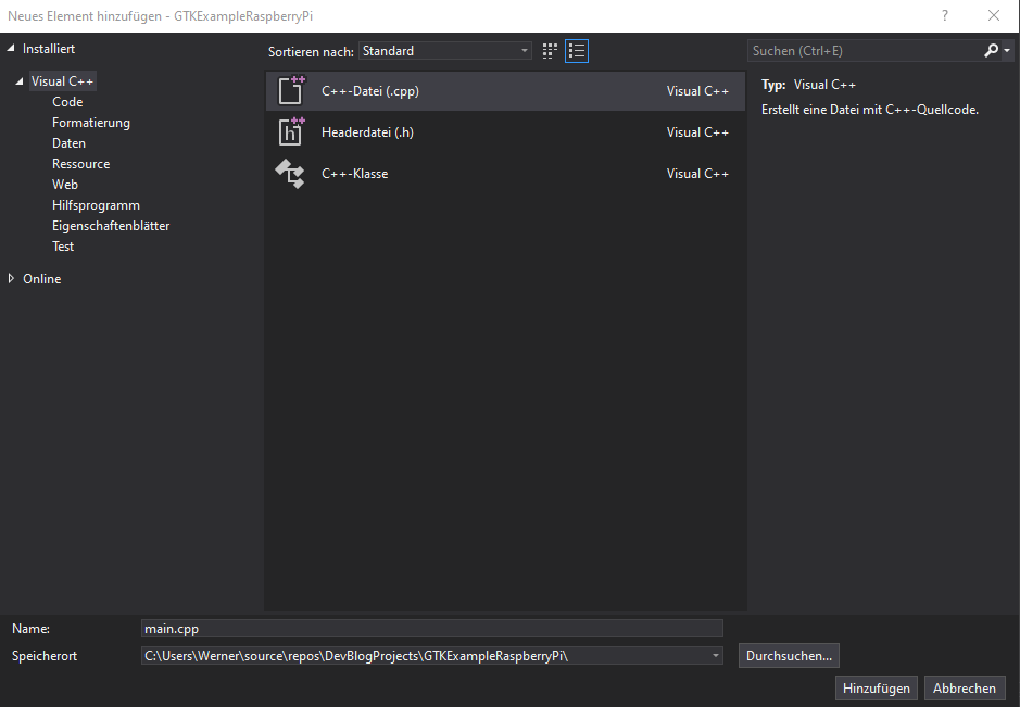 Visual Studio Datei hinzufügen