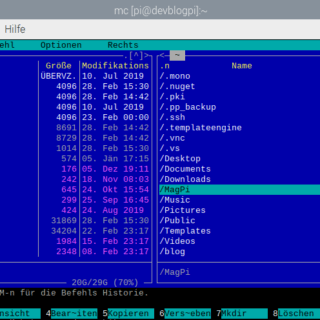 Raspberry Pi Dateimanager Midnight Commander