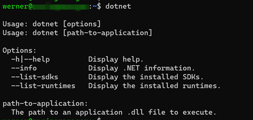 dotnet Installation erfolgreich