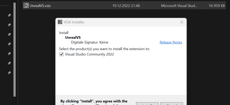 Unreal Engine Visual Studio Erweiterung installieren
